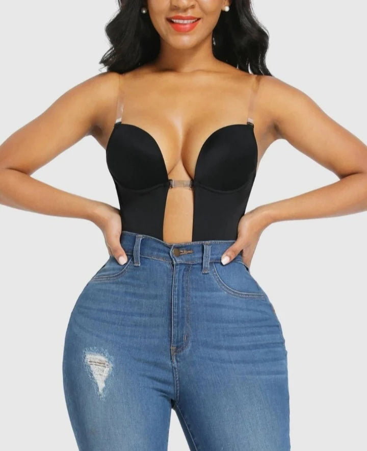 U Plunge Bra Backless Thong Bodysuit-Seamless, Shapewear, Low-cut, Sexy, Comfort